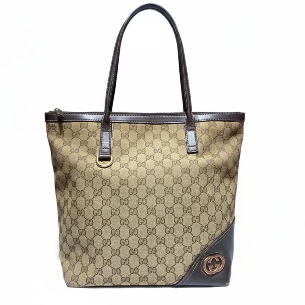 GUCCI Canvas Leather Monogram Shoulder Bag, Vintage. EUC - Picture 3 of 11
